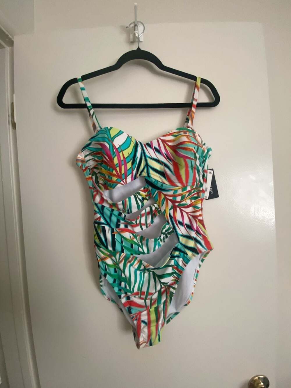 Kenneth Cole New York One Piece Swimsuit Size XL Tropical Palm Cutout